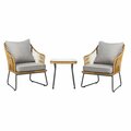 Safavieh Jensen 3 Piece Lounge Set with Tan Frame & Grey Cushion PAT9008A